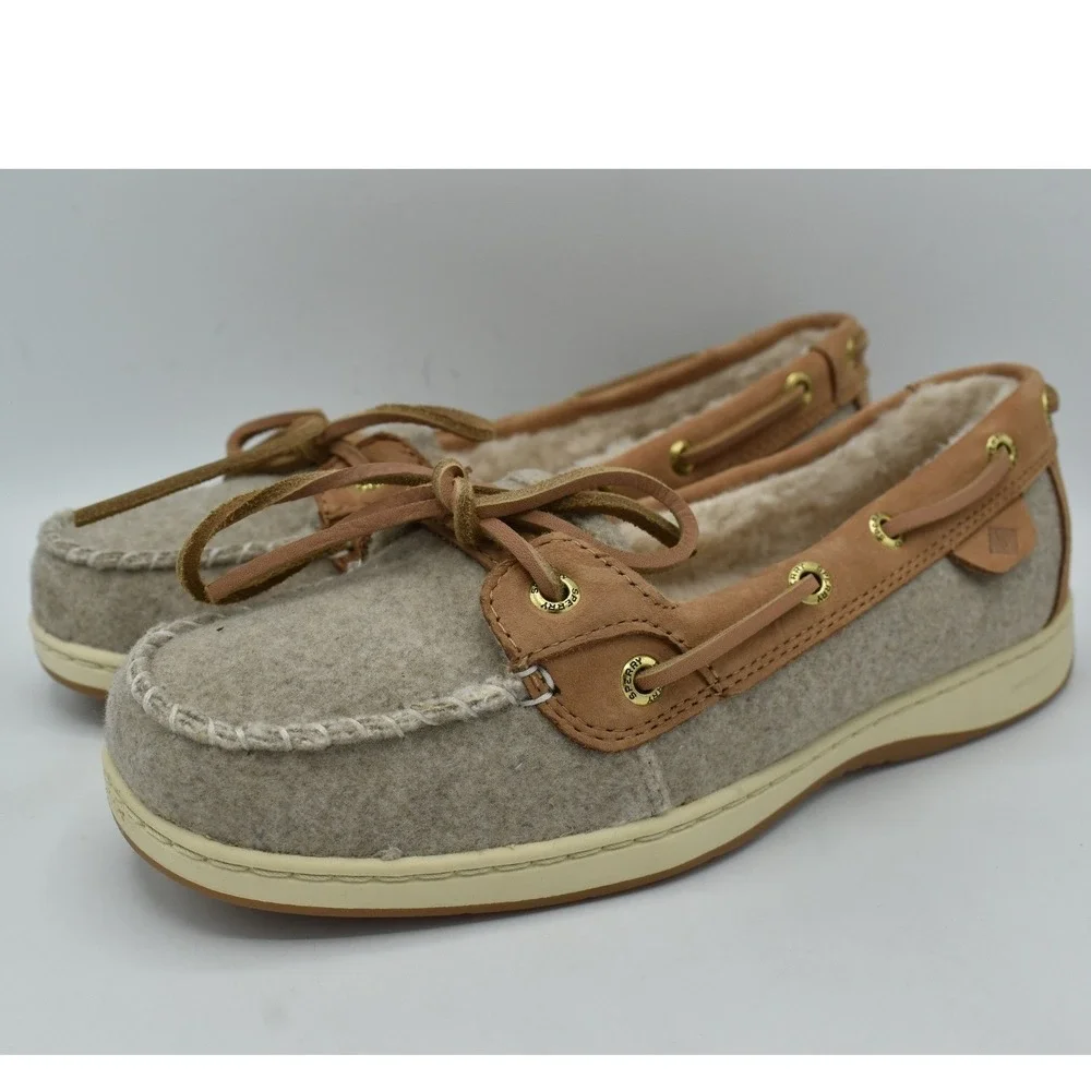 Sperry Women 9.5 Angelfish Grey Slip On Faux Fur Lined Boat Shoe Coquette Preppy